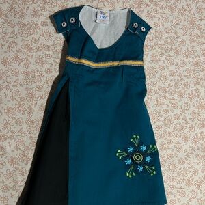 Elegant Teal Kids Dress with Floral Embroidery